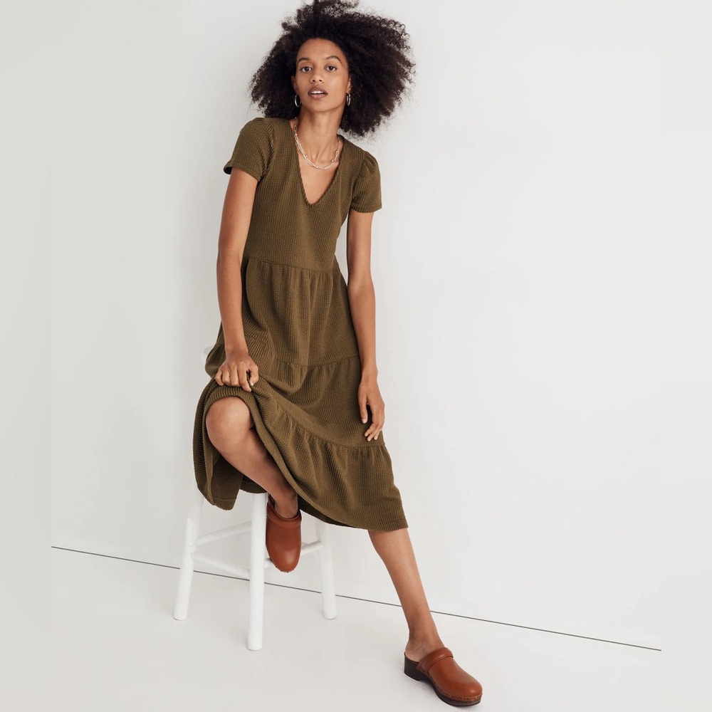 Madewell Seersucker V-Neck Midi Dress